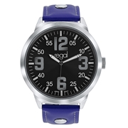 Regal horloge XL met een blauwe pu leren band (1043102)