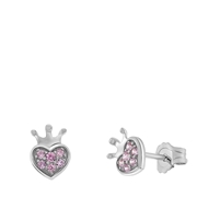Zilveren oorbellen hart met roze zirkonia (1044957)