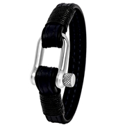 Armband aus Edelstahl und schwarzem/blauem Leder mit D-Verschluss, matt (1049888)