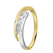 14 Karaat gouden bicolor ring met 5 zirkonia (1051764)