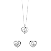 Zilveren set ketting&oorbellen harten met zirkonia (1051888)