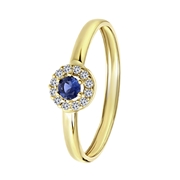 14 karaat geelgouden ring met wit&blauwe zirkonia (1052384)