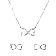 Zilveren set ketting&oorbellen infinity/hart (1052397)