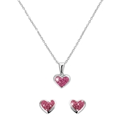 Zilveren kinderset hart met roze kristal (1052946)