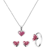 Zilveren kinderset hart met roze kristal (1052948)
