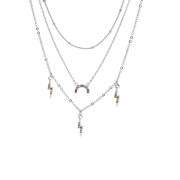 Silberfarbene Byoux Halskette, mehrreihig, bunt (1055978)