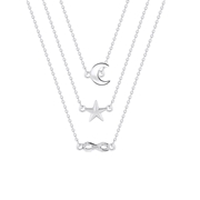 Silberfarbene Byoux Halskette, mehrreihig, bunt (1055984)