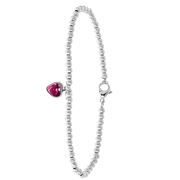 Gerecycleerd stalen armband bol/hart roze kristal (1056351)