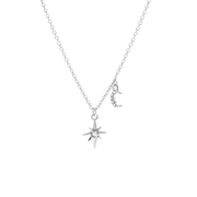 Silberfarbene Byoux Halskette mit Stern und Mond (1056386)