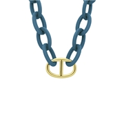 Donkerblauwe ketting met stalen goldplated hanger (1067576)