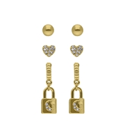 Goldfarbenes Bijoux-Set aus 3 Ohrringen mit Herz, Schloss und Mond (1067827)