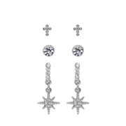 Zilverkleurige bijoux 3 oorbellen set met kruis en ster (1067828)