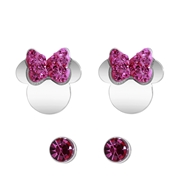 Stalen set oorknoppen 2 paar Disney Minnie Mouse met kristal roze (1068001)