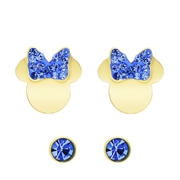 Stalen goldplated oorknoppen 2 Disney Minnie Mouse met kristal blauw (1068003)