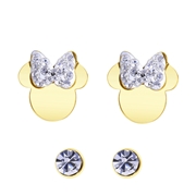 Stalen goldplated oorknoppen 2 Disney Minnie met kristal wit (1068004)