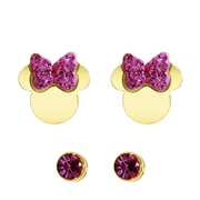 Stalen set goldplated oorknoppen 2 paar Disney minnie met kristal roze (1068005)
