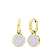 Stalen goldplated oorbellen met smiley wit (1067725)