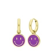 Stalen goldplated oorbellen met smiley violet (1067737)