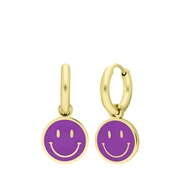 Vergoldete Edelstahlohrringe mit violettem Smiley (1067737)