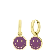 Vergoldete Edelstahlohrringe mit violettem Smiley (1067741)