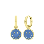 Stalen goldplated oorbellen met smiley lichtblauw (1067745)