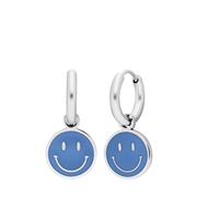 Stalen oorbellen met smiley licht blauw (1067747)