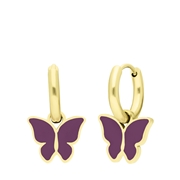 Stalen goldplated oorbellen met vlinder paars (1067769)