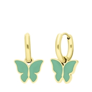 Stalen goldplated oorbellen met vlinder mint (1067777)