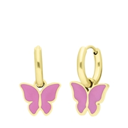 Stalen goldplated oorbellen met vlinder roze (1067757)