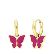 Stalen goldplated oorbellen met vlinder fuchsia (1067761)