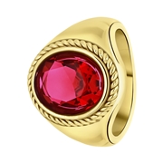 Stalen goldplated vintage ring met ronde roze zirkonia (1067946)