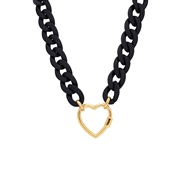 Zwarte ketting met stalen goldplated hart (1067585)
