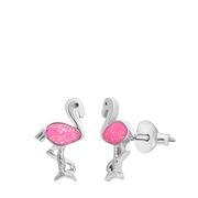 Zilveren oorknop flamingo emaille roze (1068414)