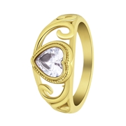 Stalen goldplated vintage ring met witte hart (1068445)