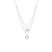 Silberne Layering-Halskette mit Herz-Anhängern mit Zirkonia (1068484)