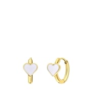 Stalen goldplated oorringen met hart emaille wit (1068497)