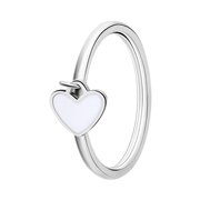 Stalen ring met hart emaille wit (1068502)