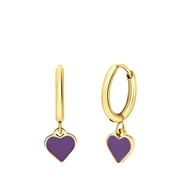 Stalen goldplated oorringen met hart emaille violet (1068520)