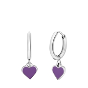 Stalen oorringen met hart emaille violet (1068524)