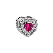 Zilveren bedel hart met roze steen (1069101)