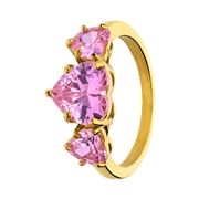 Stalen goldplated vintage ring met 3 roze harten (1069077)