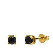 Vergoldete Silber-Ohrringe für Jungen mit schwarzem Zirkoniastein, 4 mm (1068908)