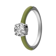 Stalen goldplated ring met groene emaille&zirkonia (1069520)