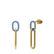 Stalen goldplated oorbellen met emaille lichtblauw (1069510)