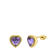 Stalen goldplated oorknop vintage paars hart (1069352)