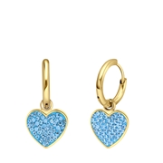Ohrringe aus Edelstahl, vergoldet, Herz mit Kristall, Türkisblau (1069772)