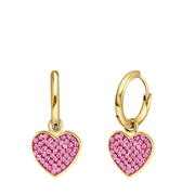 Stalen goldplated oorbellen hart met kristal roze (1069799)