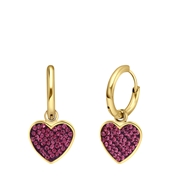 Ohrringe aus Edelstahl, vergoldet, Herz mit Kristall, Amethystfarben (1069817)