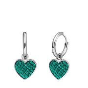 Ohrringe aus Edelstahl, Herz mit Kristall, Smaragdgrün (1069791)
