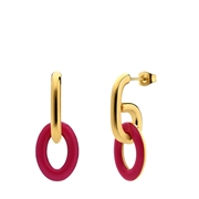 Stalen goldplated oorbellen met fuchsia emaille (1069493)